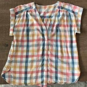 Plaid short sleeve blouse